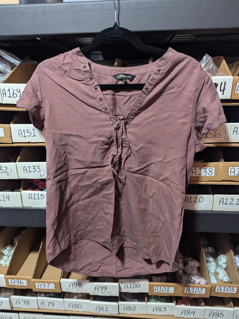 Express Women's Mauve Lace-Up Short Sleeve Top S